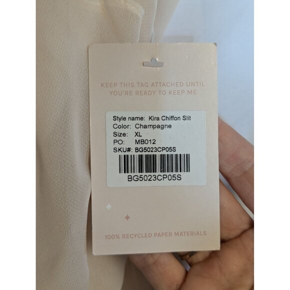One-Shoulder Birdy Grey Kira Chiffon Slit Dress Champagne XL NWT - Picture 4 of 5